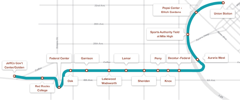 Map of the FasTracks West Rail line from Denver to Golden